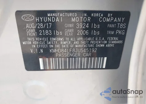 2018 Hyundai Elantra Limited из США, поврежденный, VIN KMHD84LF8JU545192